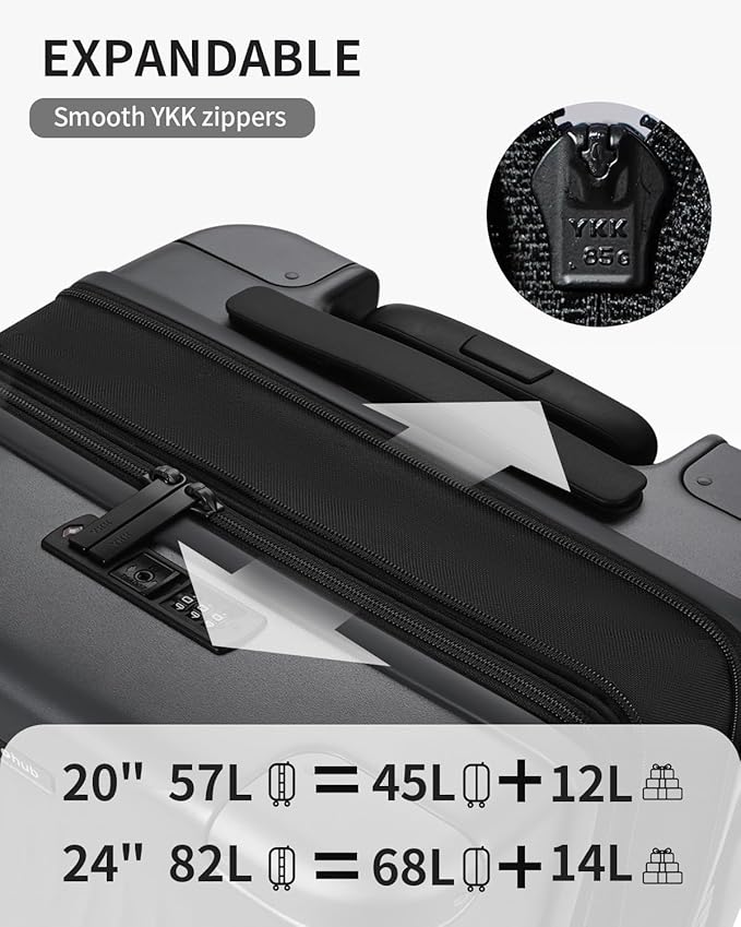 ECOHUB Hardside Expandable Carry On Luggage Sets, Recycled PC 20/24" Rolling Luggage Airline Approved with Spinner Wheels & TSA Lock, Lightweight Hardshell Travel Suitcase, 20+24 inch Carry-on Grey