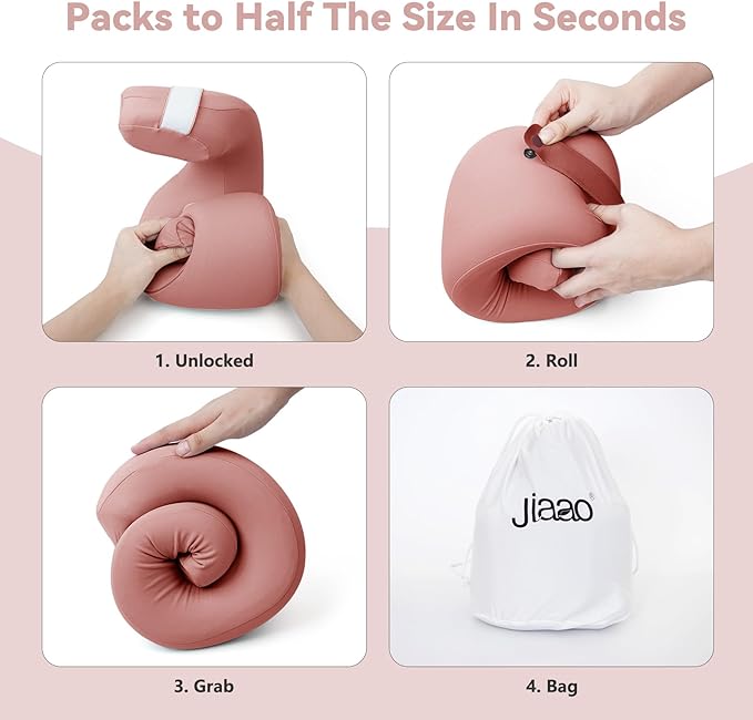 Neck Pillow Airplane, Advanced Neck Support for Long Flights, Ergonomic Memory Foam U Shape Pillows for Travel, Camping, Buses, Studying, Offices (Rose)