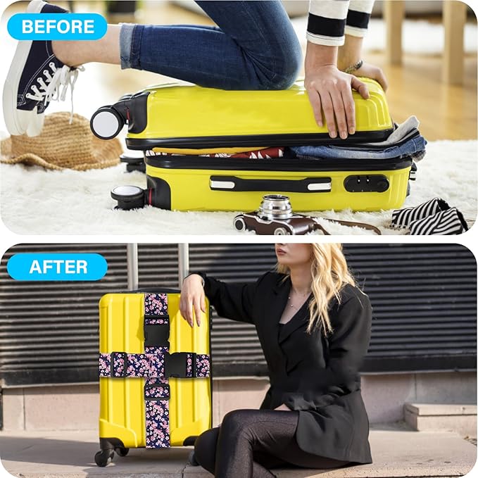 Luggage Straps for Suitcases TSA Approved, Luggage Identifiers for Suitcase, Adjustable Suitcase Strap for Baggage Security with Cute Patten, Travel Necessary Accessories (Anime Sakura)