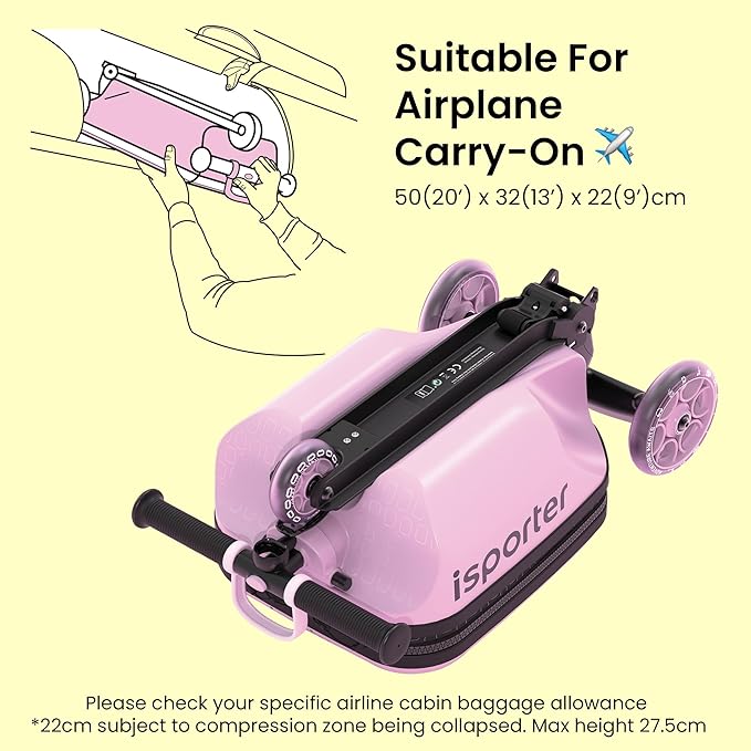 iSporter Luggage Scooter for Kids Ages 2-5 | Ride-On Suitcase Scooters for Boys Girls | Foldable & Height Adjustable, 110lbs Max
