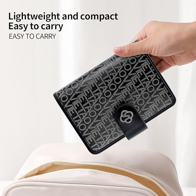Passport Holder Wallet Bag with AirTag Holder, Card Slots Passport Solt Ticket Cash Solt, Photo Solt Sim Card Pen Slot.Black