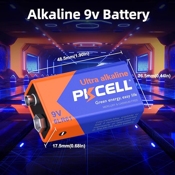 PKCELL 9V Battery Carbon Zinc for Smoke Detectors 6F22 Battery, 10-Year Shelf Life