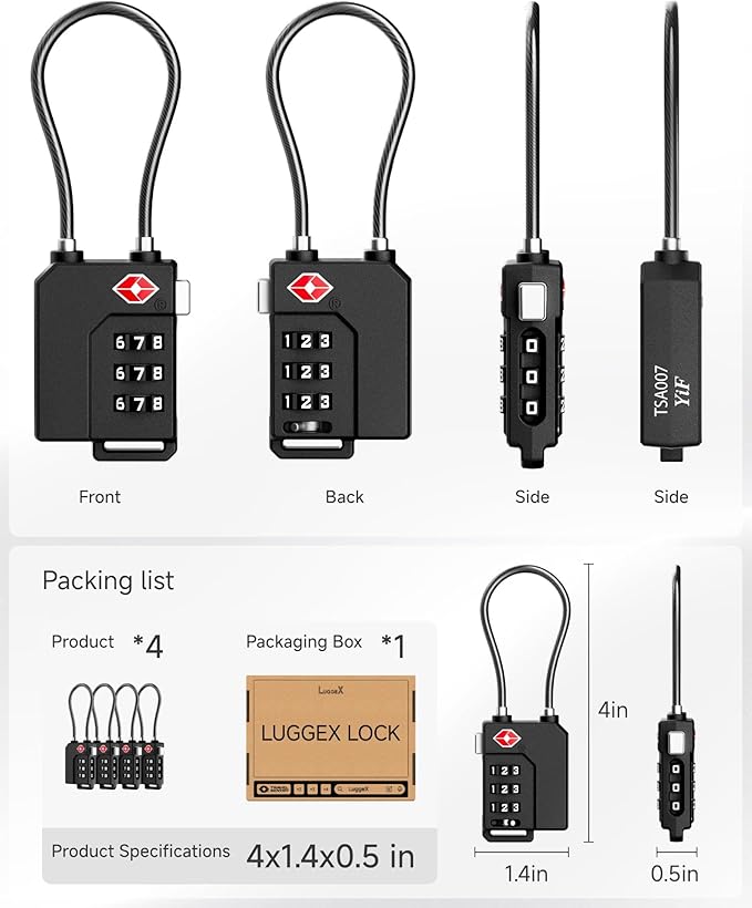 LUGGEX TSA Locks for Luggage, Suitcase Locks TSA Approved, Luggage Locks, Ease of Use & Durable