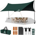 Camping Tarp with Poles & Retainer,15x12.5FT Large Waterproof 210D Oxford Cloth Camping Canopy, UV Blocking Rate 99.99% Tent Tarp Car Awning for Outdoor, Picnic, Hammock, Car, Backpacking(Green-Black)