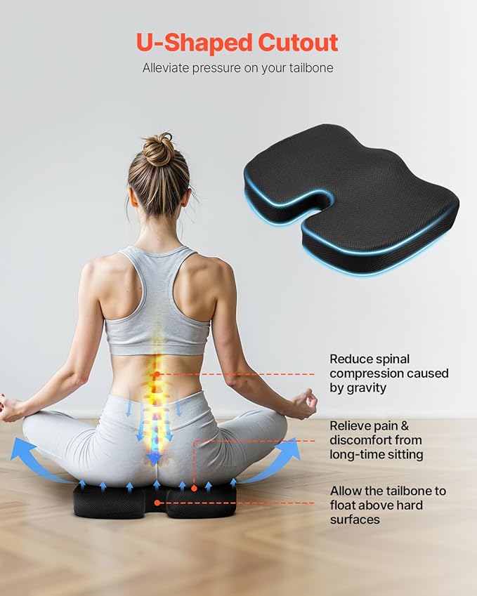 VEVOR Seat Cushion, Memory Foam Seat Chair Cushion for Pressure Relief, Soft & Breathable Wheelchair Seat Pad with Removable Cover for Travel, Office, Car, Airplane - Lightweight and Portable
