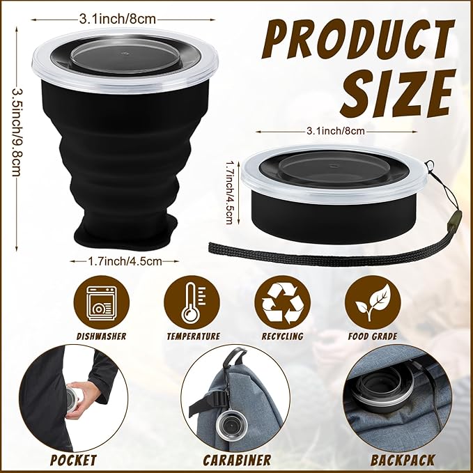 12 Pcs Silicone Collapsible Cup 7.04 oz Folding Camping Travel Collapsible Coffee Cup Portable Reusable Expandable Drinking with Lids for Outdoor Hiking