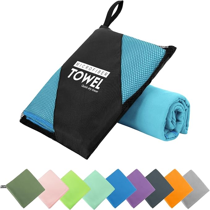 Microfiber Travel Towel, Soft Lightweight Quick Dry Towel, Super Absorbent Compact Travel & Sports & Beach Towels for Camping, Backpack, Gym, Swimming, Yoga, Hiking (L:24"×48" -Light Blue)