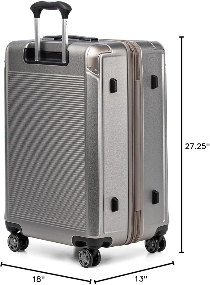 Travelpro Platinum Elite Hardside Expandable Checked Luggage, 8 Wheel Spinner, TSA Lock, Hard Shell Polycarbonate Suitcase, Metallic Sand, Checked Medium 25-Inch
