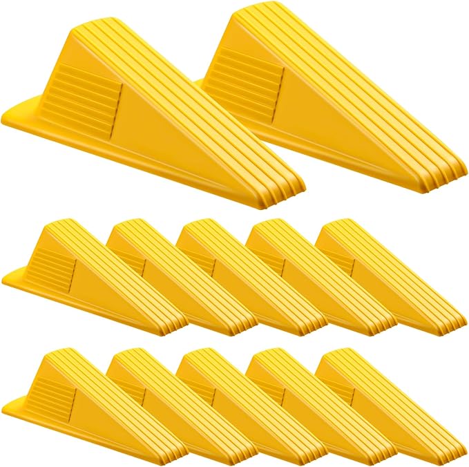 Frienda 12 Pcs Jumbo Door Stoppers Heavy Duty Door Stopper Tall up to 2inch Tall Wedge TPR Large Wedge Stackable Big Rubber Doorstop for Hotel Carpet Hardwood Concrete and Tile (Yellow)