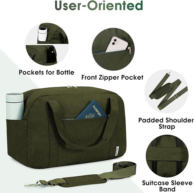 Narwey 18" Carry on Bag Underseat for Airplane with Wet Pocket Spirit Airlines Personal Item Bag Travel Duffel Bag Small Gym Bag Weekender Overnight for Women and Men (Army Green)