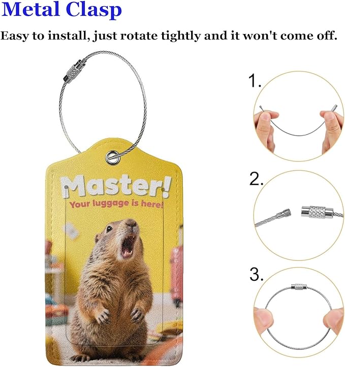 Fun Luggage Tags for Suitcases Leather Name Tag for Luggage Cute Travel Baggage Tags for Carnival Cruise Ships with Funny Patter 2pcs (Yellow Capybara)