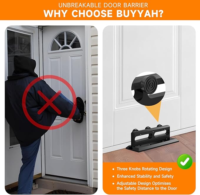Door Security Bar, French Security Door Brace, Security Door Barricade, Withstands 3000 Lbs, Prevents Entry Burglaries Home Invasions
