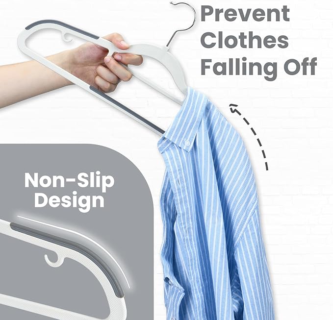 Plastic Hangers 50 Pack, Slim Clothes Hangers Non Slip, Non-staining Space Saving Hanger, 17.1 inches Coat Hanger Heavy Duty Hanging Dry Wet Clothes, Gray