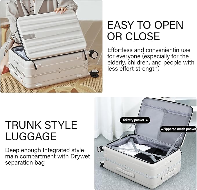 Hanke 24 Inch Checked Luggage PC Hard Case Luggage Top Opening Aluminum Frame Travel Luggage Suitcases with Wheels for Woman Men.(Ivory white)
