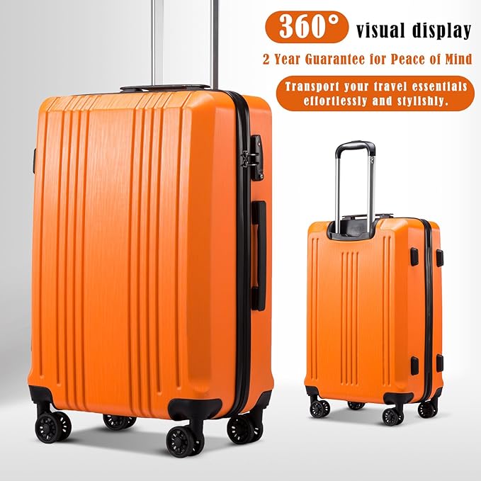 Coolife Luggage Suitcase PC+ABS with TSA Lock Spinner Carry on Hardshell Lightweight 20in 24in 28in (orange, L(28IN))