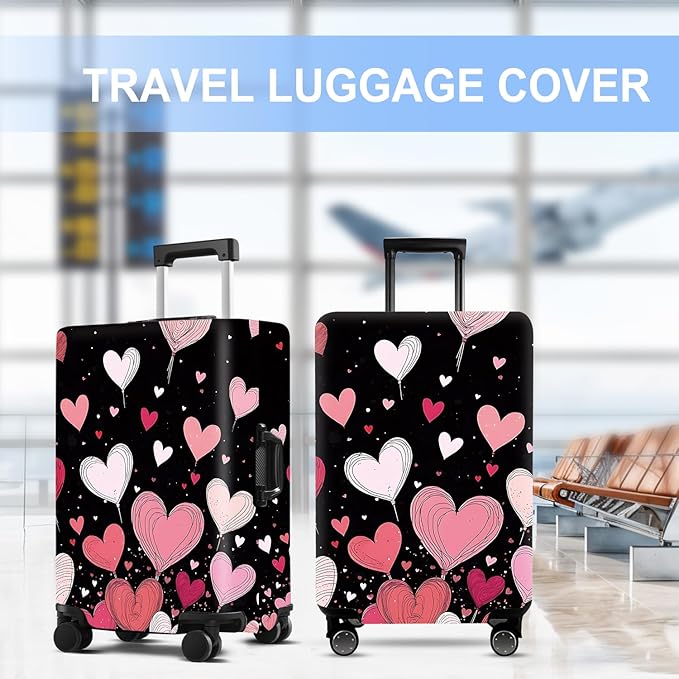 Luggage Cover Washable Suitcase Protector Anti-Scratch,Stretchable Fit for 20-34Inch Luggage Durable Travel Bag Cover with Zipper Closure (Heart-2, M(fits 24-26Inch suitcase))