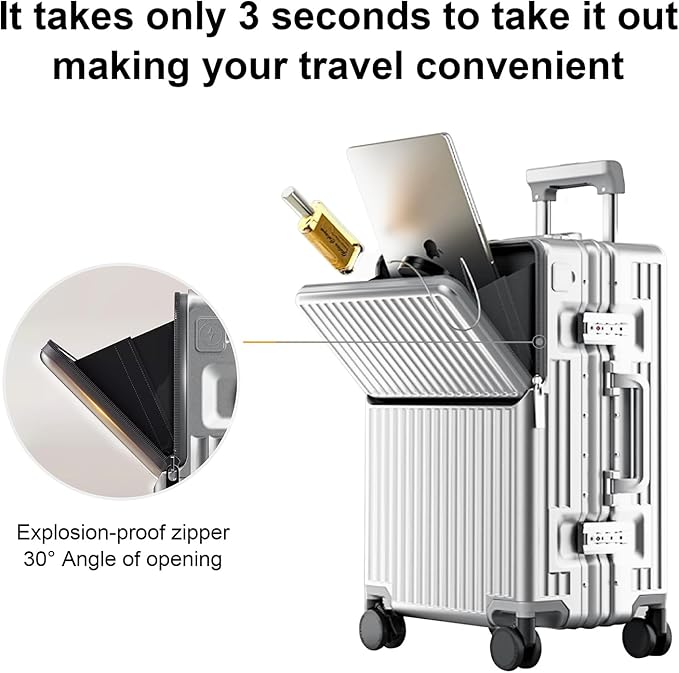 2-Piece Hardshell Zipperless Luggage Set, 20/26" Aluminum Frame Hardshell Spinner Luggage, Airline Approved Carry-On Luggage, TSA Lock, 360° Quiet Wheels With Cup Holder (silver)