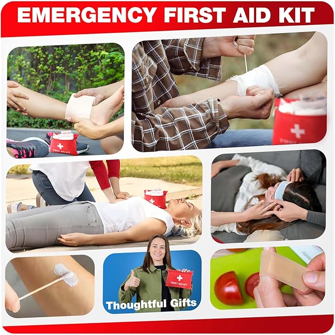 First Aid Kit for Home Car Travel 107 Piece Emergency Kits for Hiking Camping Small Trauma Kit for Boat Vehicle Lightweight Compact Pocket Aid Kit for Sports Outdoor Survival
