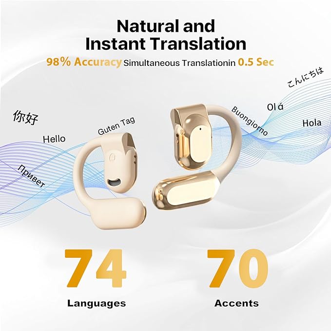 Language Translation Earbuds, 3-in-1 Translator Earbuds, 144-language Real-time Two-Way OWS Earbuds, HD Sound, Long Battery Life, fit iOS and Android, Ideal for Travel and Business, White