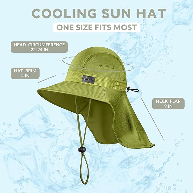 Sukeen Cooling Sun Hat for Men Women UPF50+ Wide Brim Fishing Hat with Neck Flap Adjustable Foldable Bucket Hat for Hiking