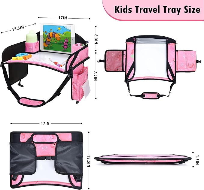 Kids Travel Tray, Car Seat Tray for kids Travel, Toddler Road Trip Essentials With Drawing Kit, Toddler Lap Desk Organizer for Car, Carseat Table for Airplane