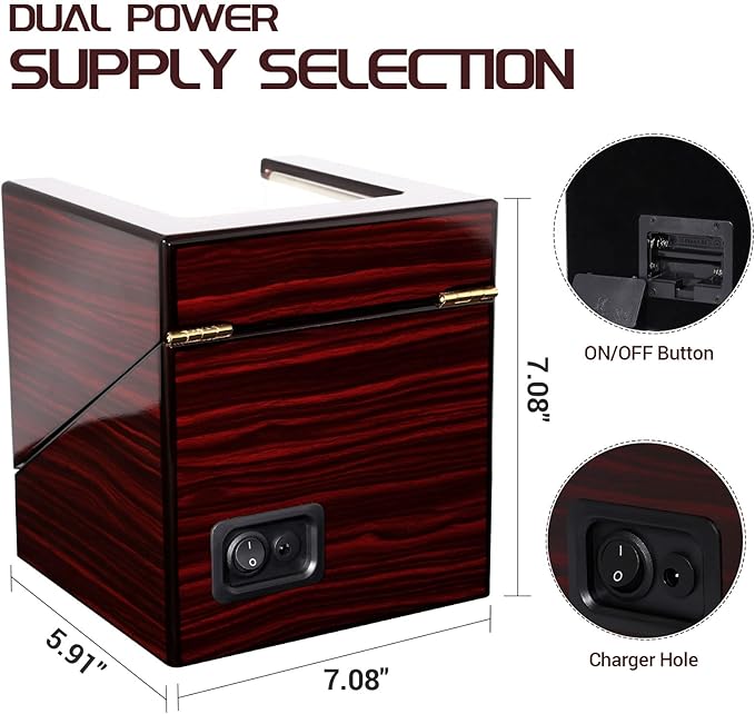 Uten Automatic Watch Winder Box Luxury Wooden Watch Storage Case, Double Watch Winder with Quiet Motor 4 Rotation Mode for Father's Day Gift for Him, Birthday Gift. Red