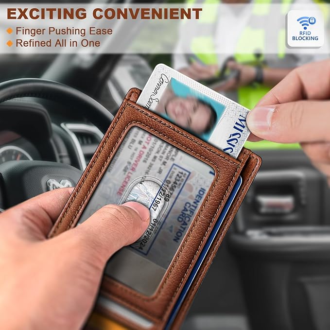 BULLIANT Men Wallet,Slim Leather Wallet Money Clip Card Hodler For Men Gift 8 Cards RFID Blocking