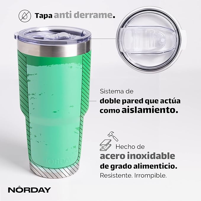 NORDAY | Tumbler with Lid - 30oz - Green Insulated Tumbler - Stainless Steel Tumblers - Double Wall Vacuum Insulated Travel Coffee Mug for Car Cup Holder - Keeps Temperature for 24hr - Anti Spill Lid