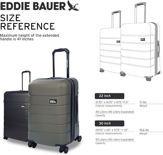 Eddie Bauer Glacier Checked 30" Luggage | Hardside | Spinner Wheels | Expandable | Lightweight | Travel Essentials - Carbon Grey