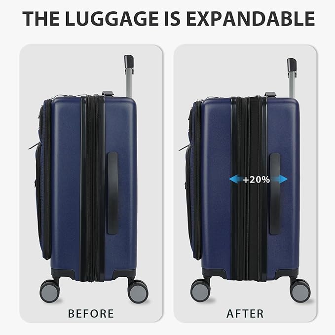 KROSER Hardside Expandable Carry On Luggage 22x14x9 Airline Approved With Front Business Pockets, 20 Inch Suitcases with Wheels, Carry on Suitcase with TSA Lock & USB Port, Navy