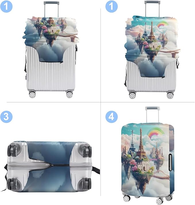 Iron tower Luggage Cover Washable Suitcase Protector Anti-Scratch,Stretchable Fit for 20-34Inch Luggage Durable Travel Bag Cover with Zipper Closure L(28-30inch suitcase)