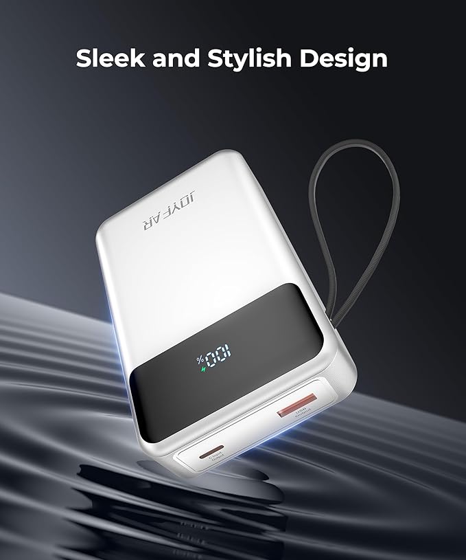 Portable-Charger-Power-Bank Travel Essentials Battery Pack USB C 30000mAh Built in Cable 22.5W Phone Fast Charging Powerbank Compatible with iPhone 16 15 14 13 12 11 iPad Samsung Google (White)