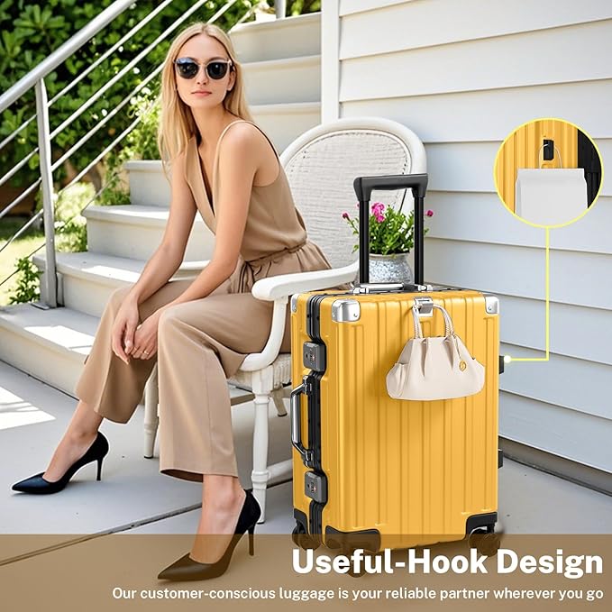 Krute Carry On Luggage 20 inch Aluminum Frame Suitcase with Spinner Wheels No Zipper Hardshell PC+ABS Luggages TSA Lock Zipperless Suitcases