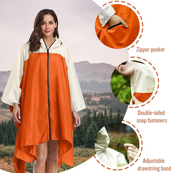 SaphiRose Unisex Rain Poncho Hooded Waterproof Raincoat for Adults Women