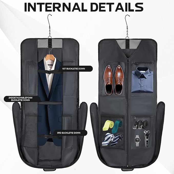 Garment Bags for travel,Hanging clothes Bag for Men Women,Suit Bags with Shoulder Strap,Wedding dress/shirt carry on luggage with fence hook,Wrinkle Free foldable duffle bag,Waterproof luux travel bag
