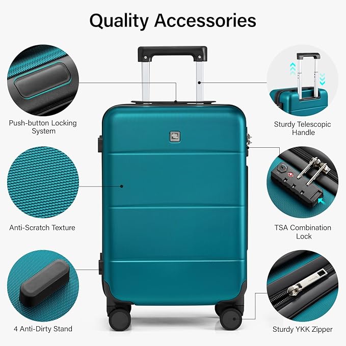 Hanke 3 Piece Hard Shell Luggage Sets with Spinner Wheels Lightweight Large Suitcase for Women Men Travel Carry On Luggage 20/24/28 Inch Luggage,Caribbean Blue