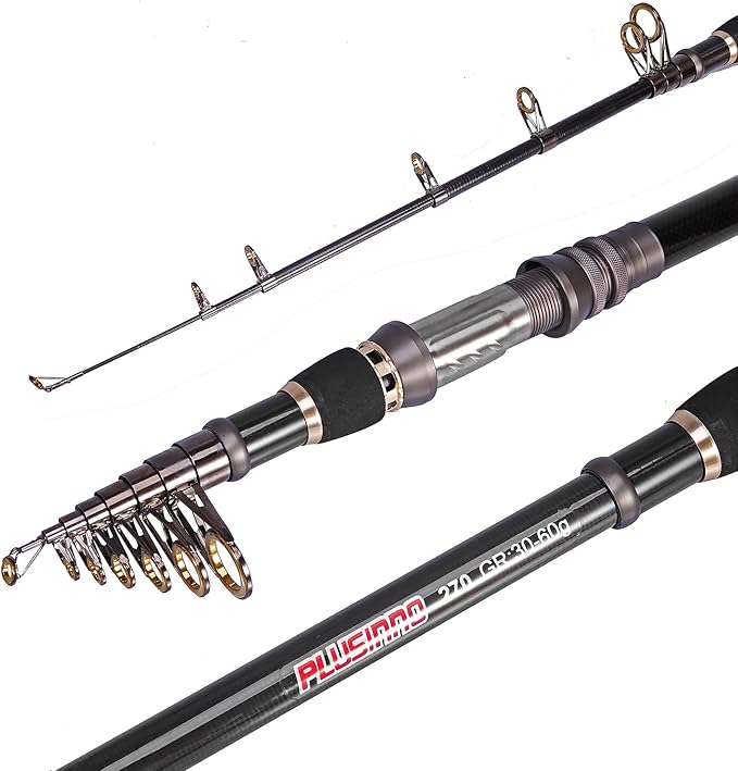 PLUSINNO Fishing Rod, Telescopic Fishing Rod and Reel Combo, Collapsible Travel Fishing Pole Rod Starter Kit, Carbon Fiber Fishing Rods and 12 +1 Bearings Stainless Steel, Fishing Gifts for Men Adults
