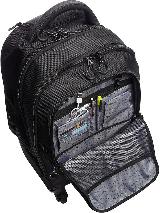 Kenneth Cole REACTION 17" Polyester Dual Compartment 4-Wheel Laptop Backpack, Black