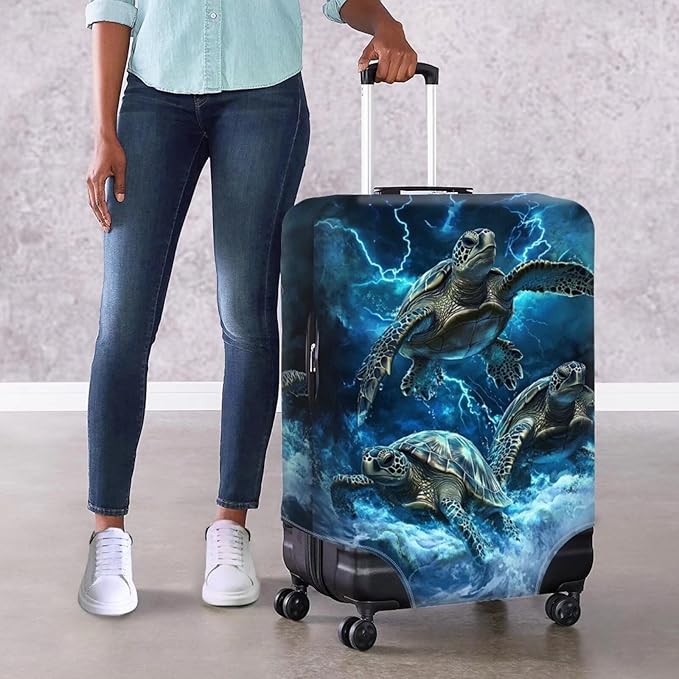 Sea Turtle Suitcase Cover Fits 18-21 Inch Luggage with Zipper Anti-Scratch Spandex Luggage Cover Washable Stretchable Travel Suitcase Covers for Luggage Universal Baggage Cover(Size S)