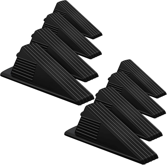 Frienda 8 Pcs Jumbo Door Stoppers Heavy Duty Door Stopper Tall up to 2inch Tall Wedge TPR Large Wedge Stackable Big Rubber Doorstop for Hotel Carpet Hardwood Concrete and Tile (Black)
