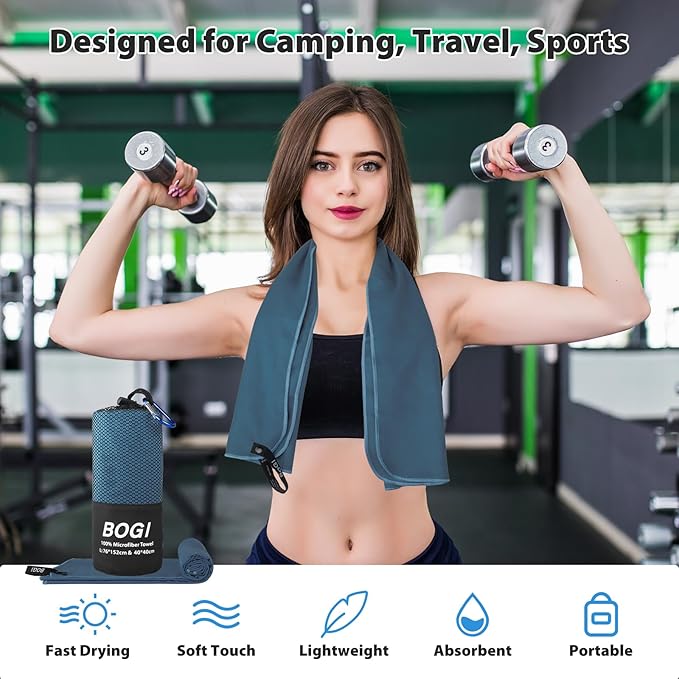 BOGI Microfiber Travel Sports Towel-Quick Dry Towel, Soft Lightweight Microfiber Camping Towel Absorbent Compact Travel Towel for Camping Gym Beach Bath Yoga Swimming Backpacking (M:40''x20''-Nblue)