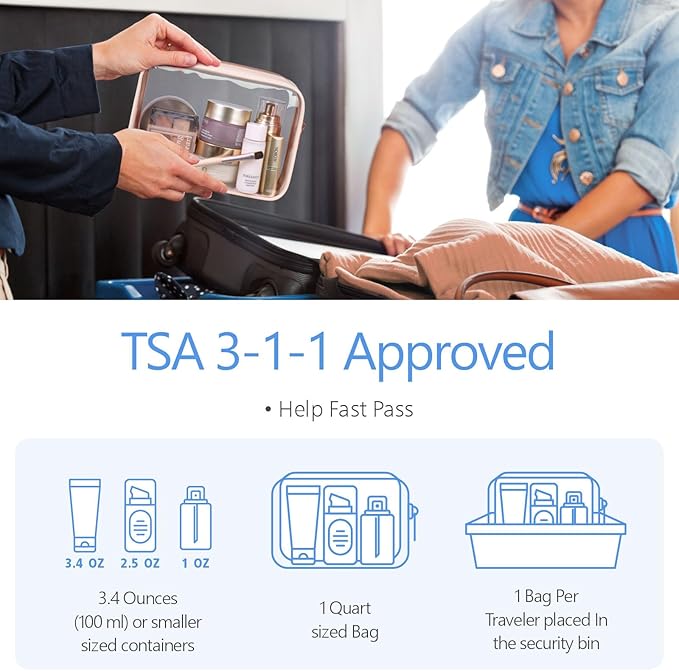 PACKISM TSA Approved Toiletry Bag - Clear Makeup Bag Waterproof Quart Size Bag, Travel Makeup Cosmetic Bag for Women, Carry on Airport Airline Compliant Bag, 4 Pack