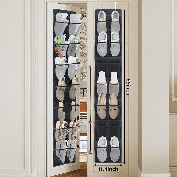 Over The Door Shoe Organizer, 14 Large Mesh Pockets Hanging Shoe Rack for Closet Organizers and Storage, 2-pack (black)