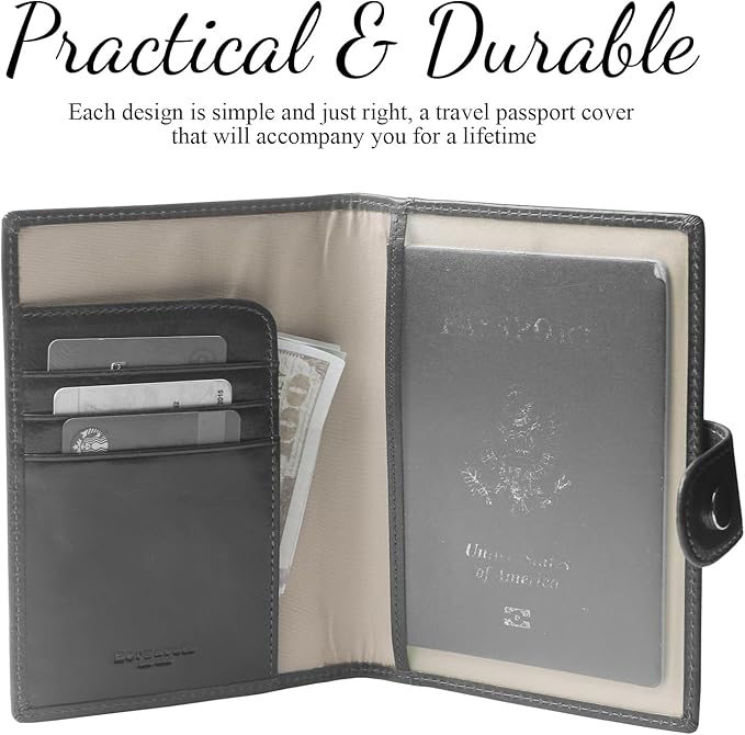 Genuine Leather Passport Case, RFID Passport Cover with Credit Card Holder for Women and Men Family ID Travel
