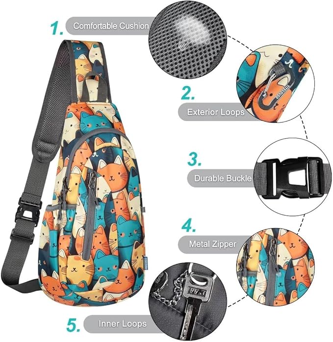 TITECOUGO Small Sling Bag, Lightweight Crossbody Backpack for Men Women, Shoulder Bag for Sports and Outdoor