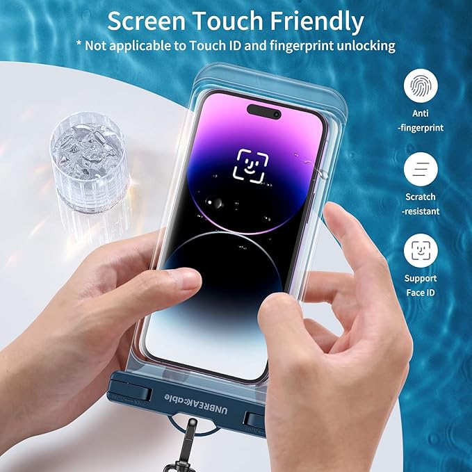 UNBREAKcable Waterproof Phone Pouch-2 Pack IPX8 Waterproof Phone Case for iPhone 16 15 14 13 12 11 Pro Max & Samsung S25 S24-Dry Bag & Travel Essentials for Beach, Pool, Kayak & Cruise-7" Black+Blue