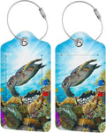 2 Pack Sea Turtle Luggage Tag for Suitcases, Cool Leather Suitcase Labels with Full Privacy Cover Id Name Card and Stainless Steel Loop, Funny Travel Identifiers Tags Luggage for Women Men Baggage