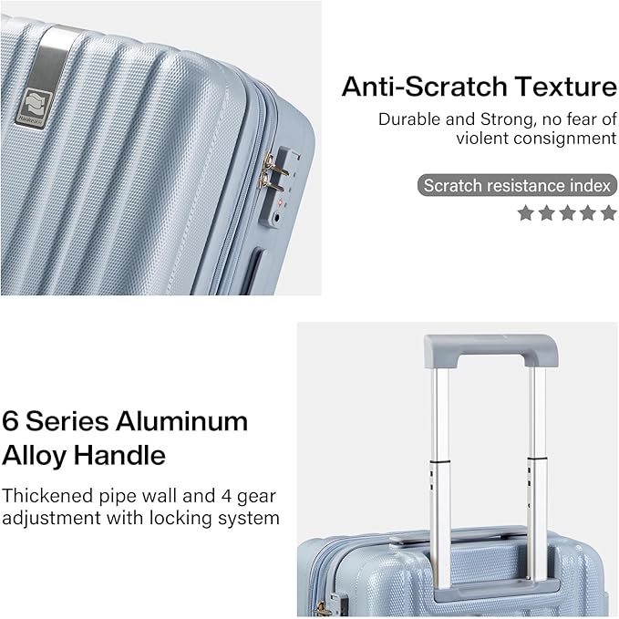 Hanke Expandable Hardshell Luggage Sets 3 piece Carry on Luggage with Wheels Suitcases Lightweight Checked Travel Luggage Rolling Large Suitcase Travel Luggage Bag Woman Men 20/24/29 Inch(Gray)