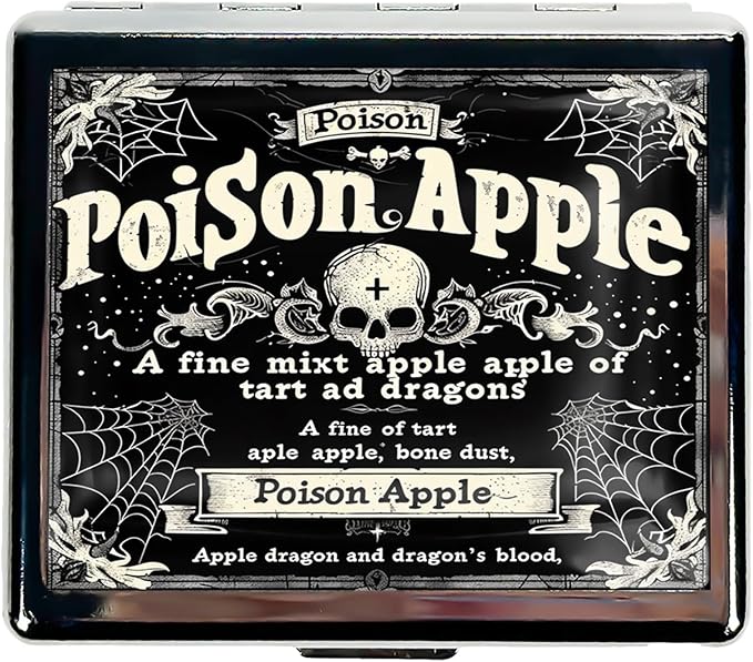 Cute and Stylish Metal Pill Box - Compact Portable Pill Organizer with 8 Compartments, Food-Grade Divider, Ideal for Travel, Vitamins, Jewelry, Cosmetics (Poison Apple Alchemy)