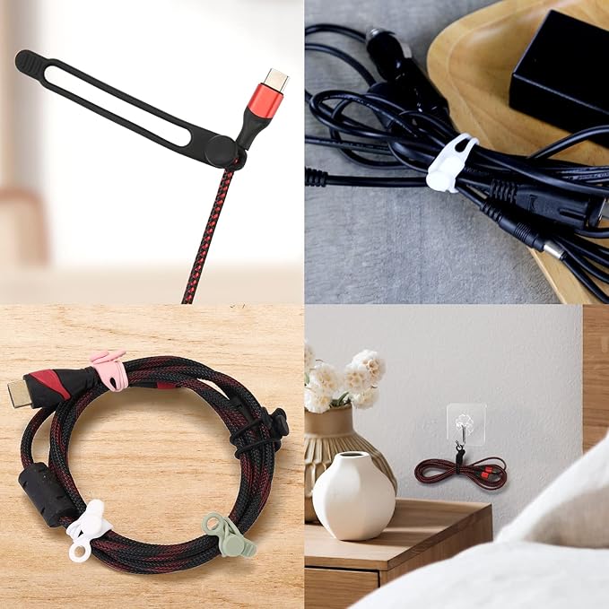 [20Park]UMUST Silicone Cable Ties, Reusable Cable Management Organizer,Cable Straps,Cord Ties,Multipurpose Elastic Cord Organizer for Bundling and Fastening Cable Cords Wires(white)